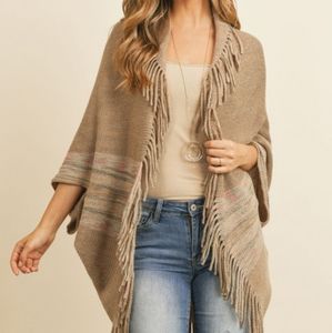 Riah Fashions Khaki Fringe Stripe Kimono